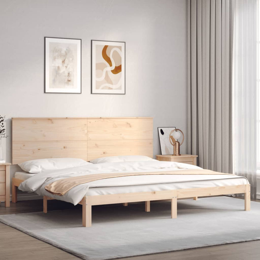 Bedframe Met Hoofdbord Massief Hout 200 x 200 cm Naturel