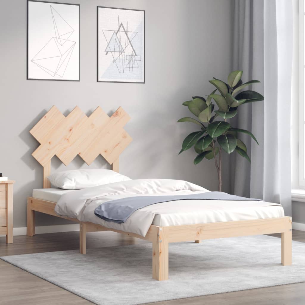 Bedframe Met Hoofdbord Massief Hout 3Ft Single 90 x 190 cm Naturel