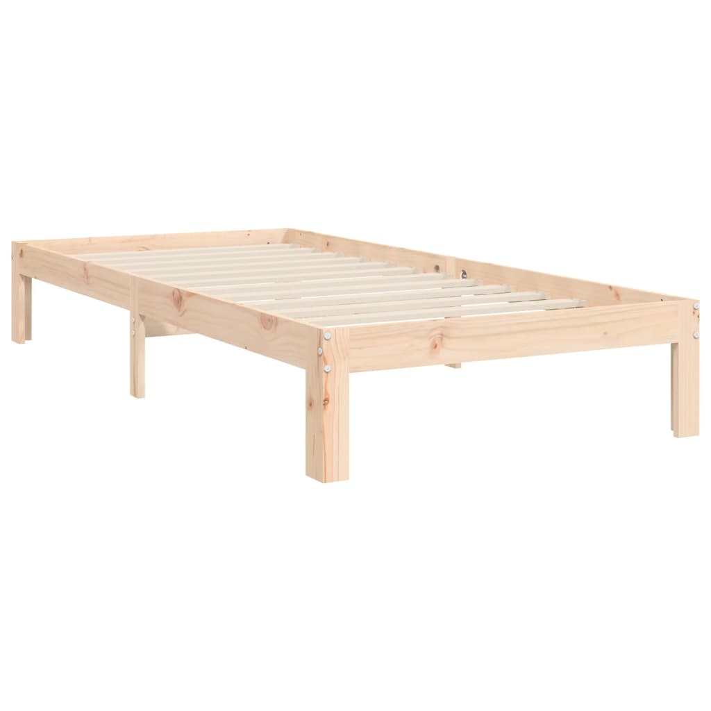 Bedframe Met Hoofdbord Massief Hout 3Ft Single 90 x 190 cm Naturel