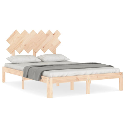 Bedframe Met Hoofdbord Massief Hout 4Ft Small Double 120 x 190 cm Naturel