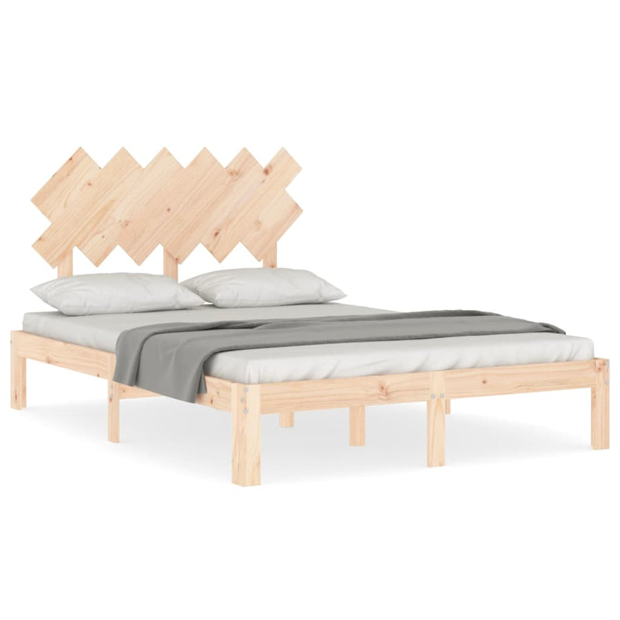 Bedframe Met Hoofdbord Massief Hout 4Ft Small Double 120 x 190 cm Naturel