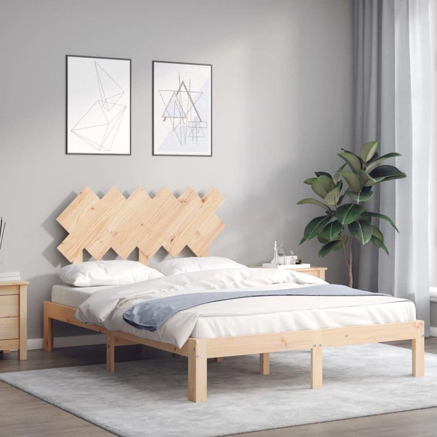 Bedframe Met Hoofdbord Massief Hout 4Ft Small Double 120 x 190 cm Naturel