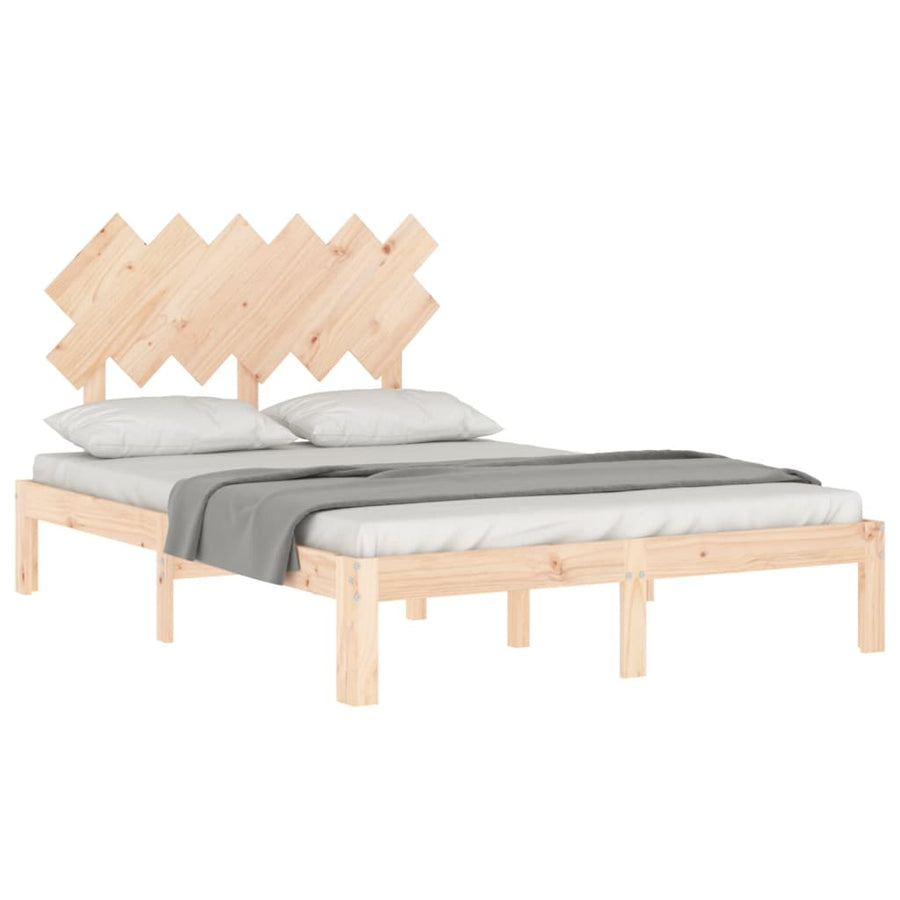 Bedframe Met Hoofdbord Massief Hout 4Ft Small Double 120 x 190 cm Naturel