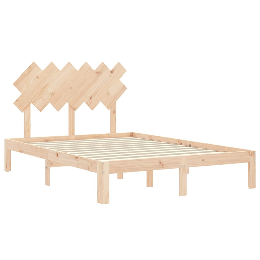 Bedframe Met Hoofdbord Massief Hout 4Ft Small Double 120 x 190 cm Naturel