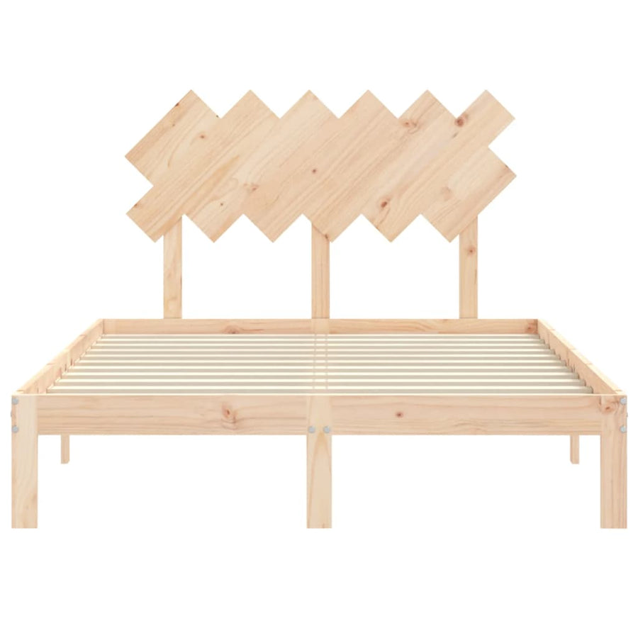 Bedframe Met Hoofdbord Massief Hout 4Ft Small Double 120 x 190 cm Naturel