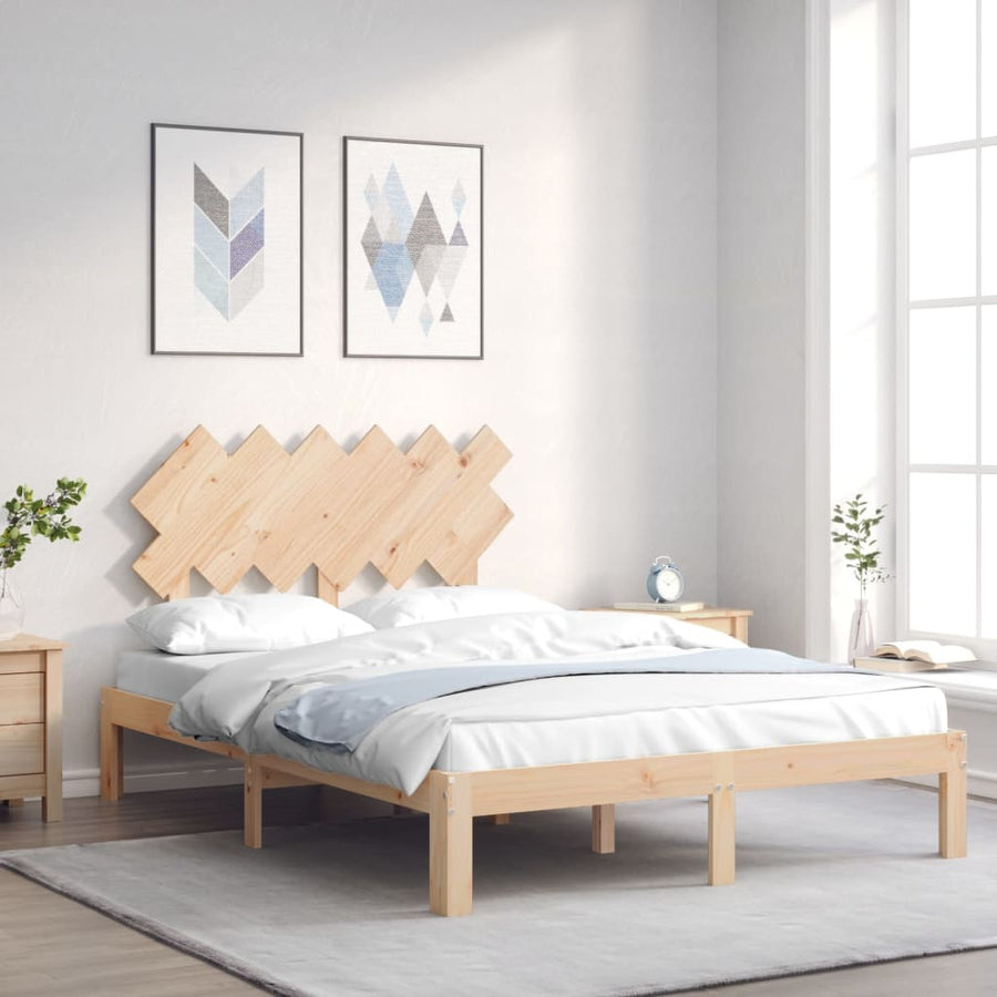 Bedframe Met Hoofdbord Massief Hout 4Ft Small Double 120 x 190 cm Naturel