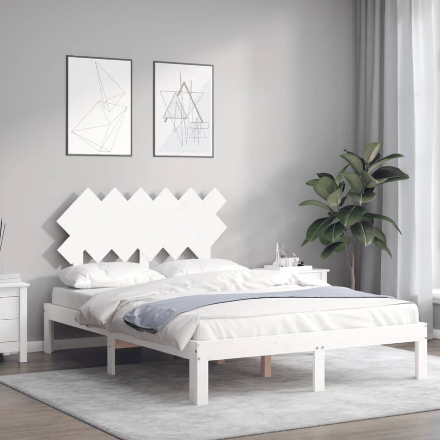 Bedframe Met Hoofdbord Massief Hout 4Ft Small Double 120 x 190 cm Wit