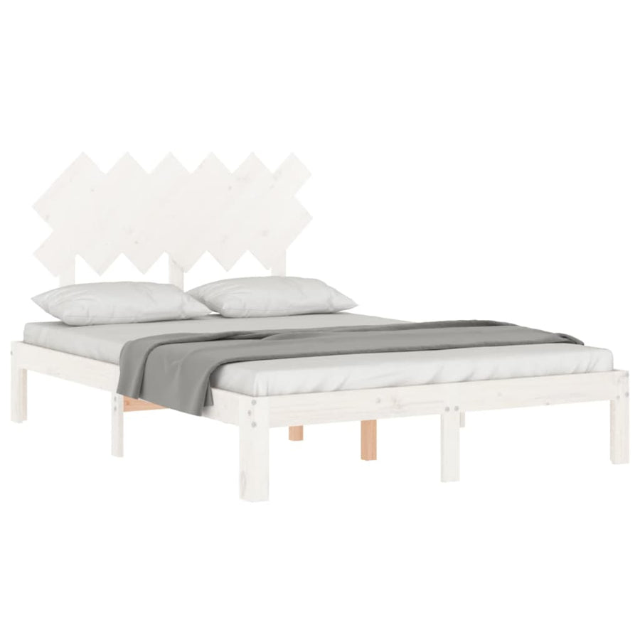 Bedframe Met Hoofdbord Massief Hout 4Ft Small Double 120 x 190 cm Wit