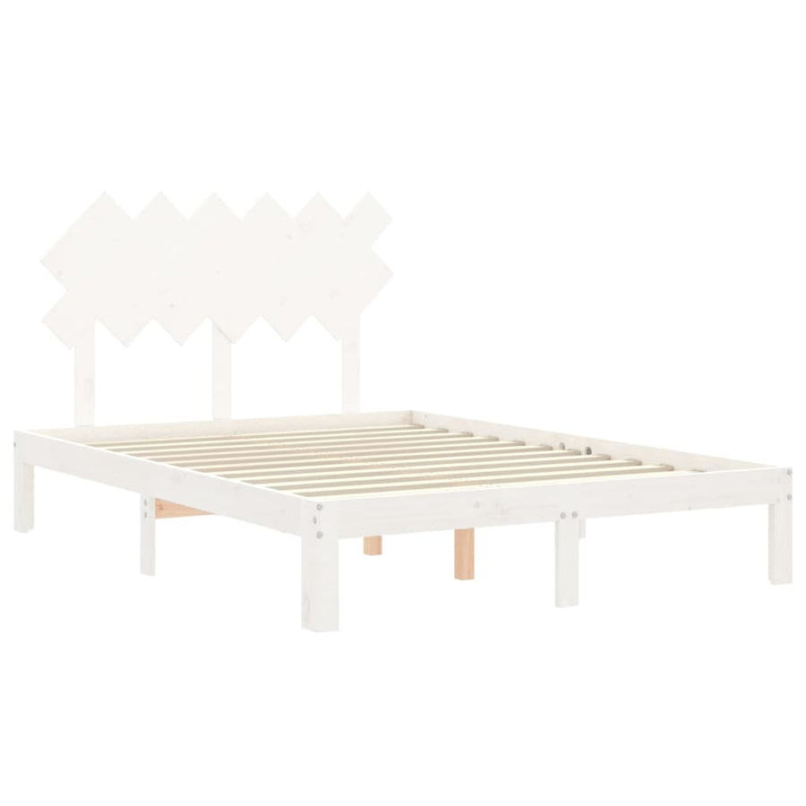 Bedframe Met Hoofdbord Massief Hout 4Ft Small Double 120 x 190 cm Wit