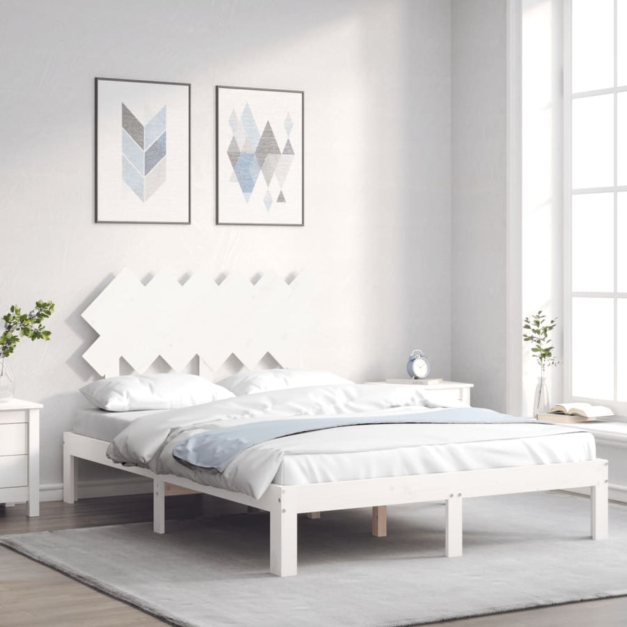 Bedframe Met Hoofdbord Massief Hout 4Ft Small Double 120 x 190 cm Wit