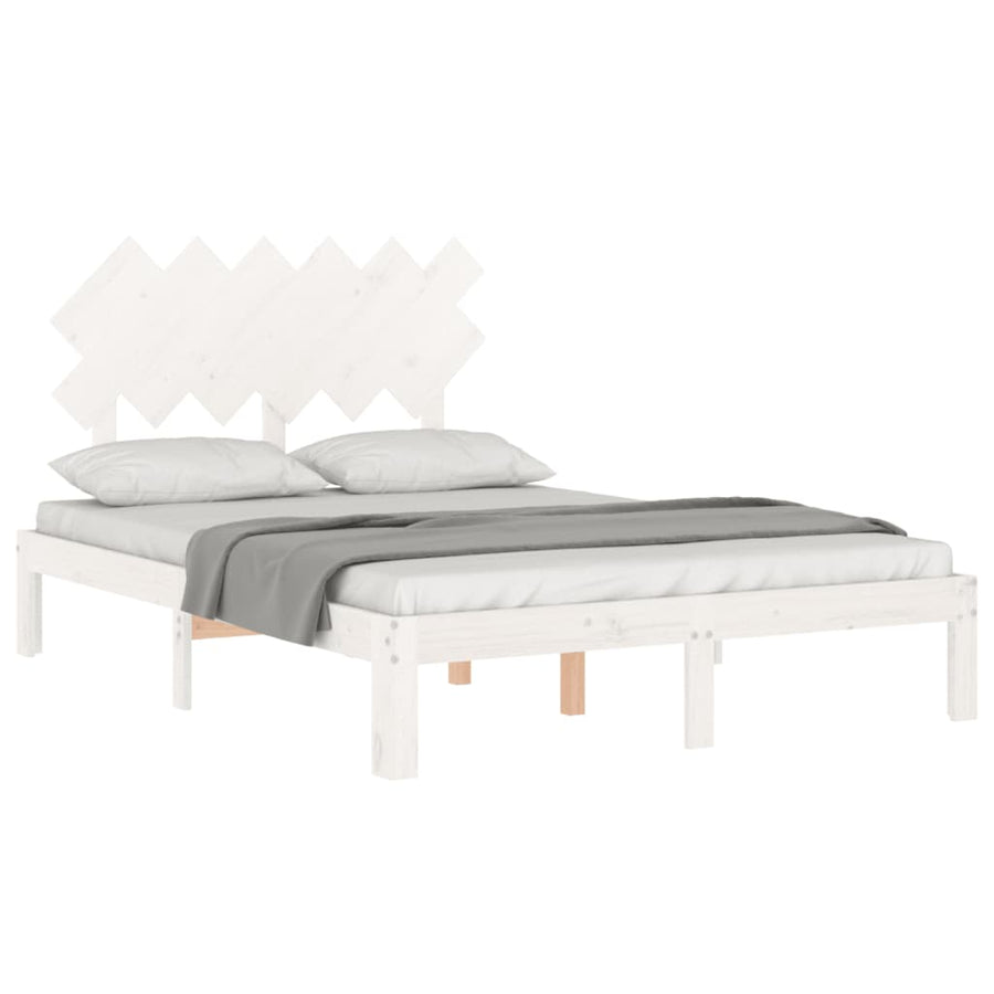 Bedframe Met Hoofdbord Massief Hout 4Ft6 Double 135 x 190 cm Wit