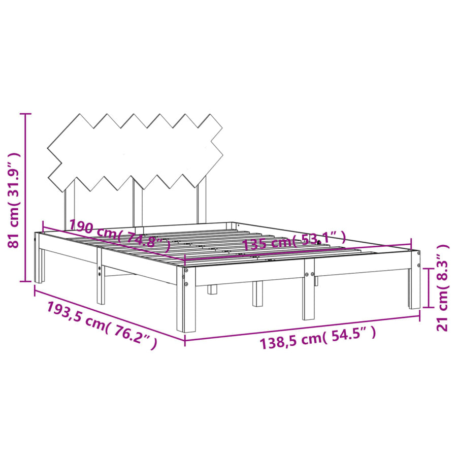 Bedframe Met Hoofdbord Massief Hout 4Ft6 Double 135 x 190 cm Wit