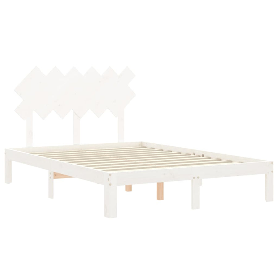 Bedframe Met Hoofdbord Massief Hout 4Ft6 Double 135 x 190 cm Wit