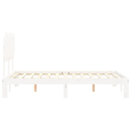 Bedframe Met Hoofdbord Massief Hout 4Ft6 Double 135 x 190 cm Wit