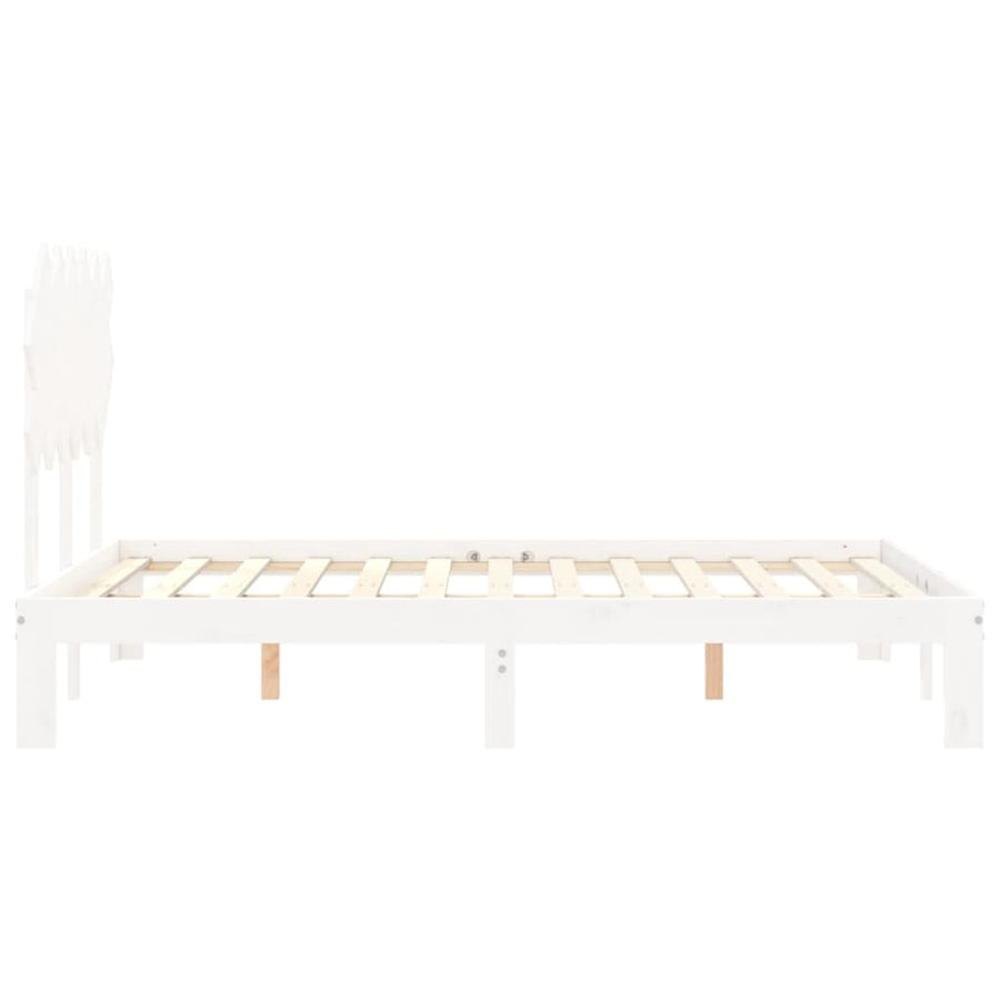 Bedframe Met Hoofdbord Massief Hout 4Ft6 Double 135 x 190 cm Wit