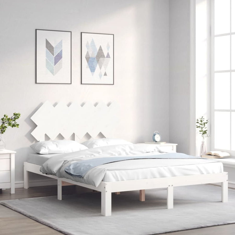 Bedframe Met Hoofdbord Massief Hout 4Ft6 Double 135 x 190 cm Wit