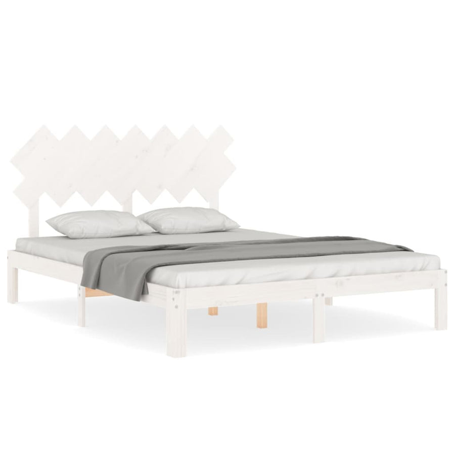 Bedframe Met Hoofdbord Massief Hout 140 x 190 cm Wit