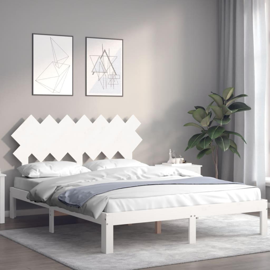 Bedframe Met Hoofdbord Massief Hout 140 x 190 cm Wit