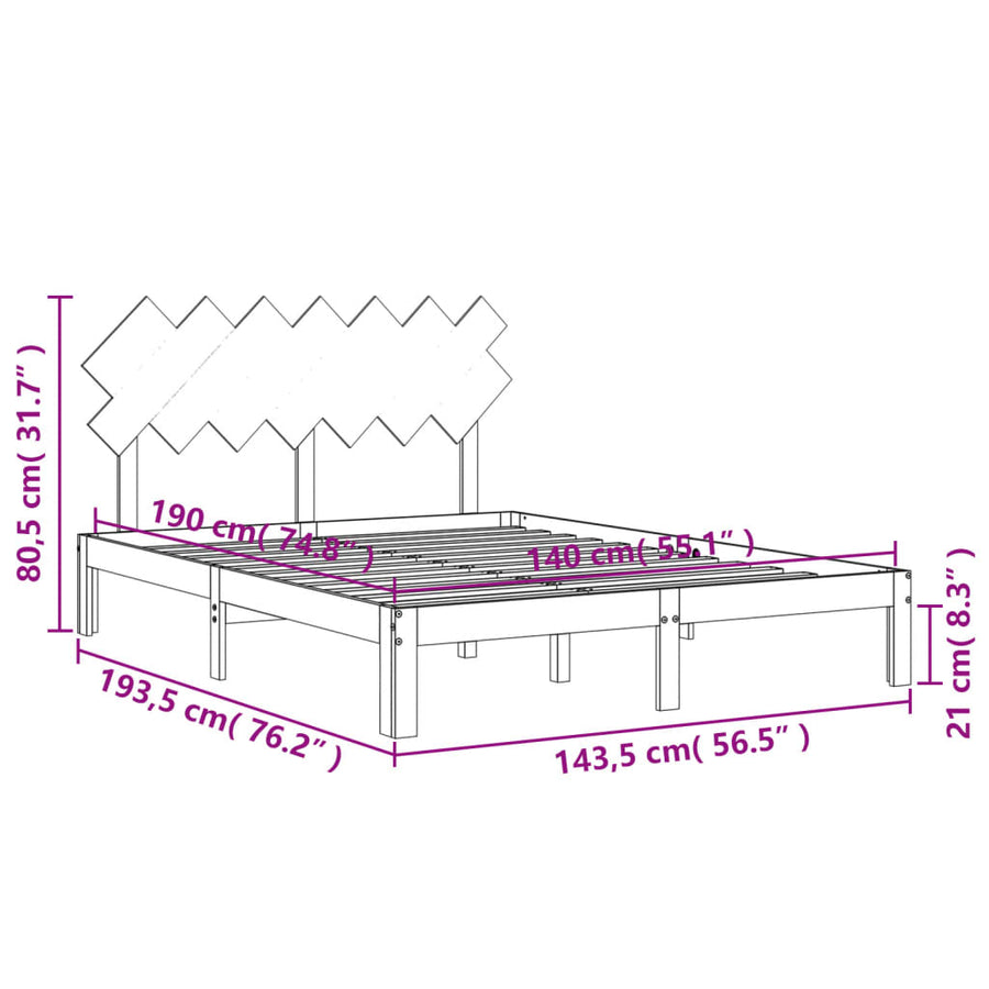 Bedframe Met Hoofdbord Massief Hout 140 x 190 cm Wit