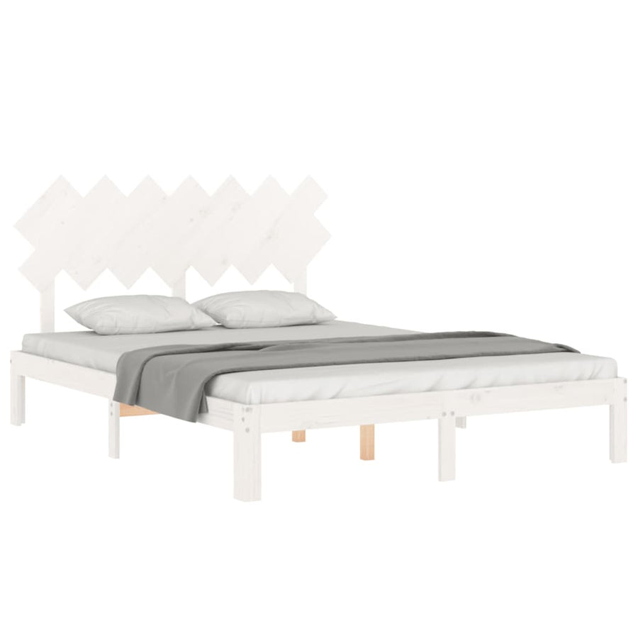 Bedframe Met Hoofdbord Massief Hout 140 x 190 cm Wit