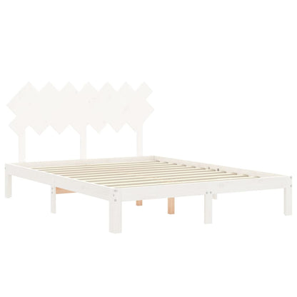 Bedframe Met Hoofdbord Massief Hout 140 x 190 cm Wit