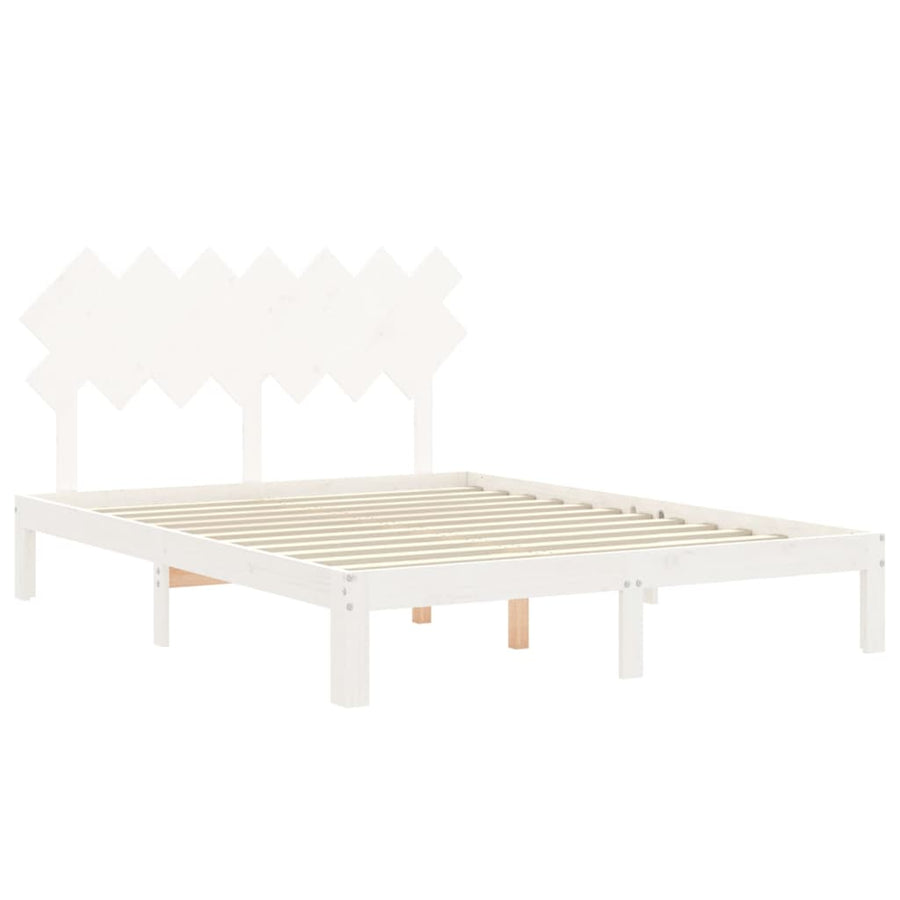 Bedframe Met Hoofdbord Massief Hout 140 x 190 cm Wit