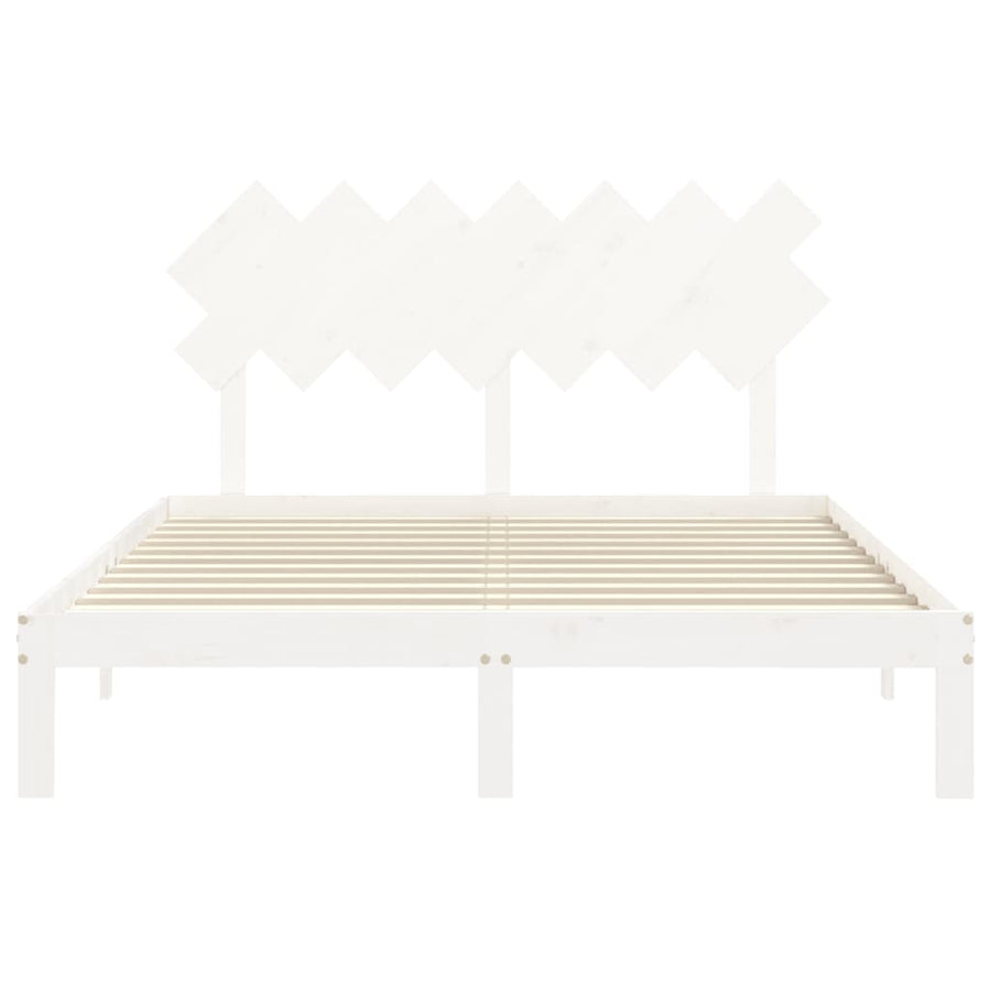 Bedframe Met Hoofdbord Massief Hout 140 x 190 cm Wit