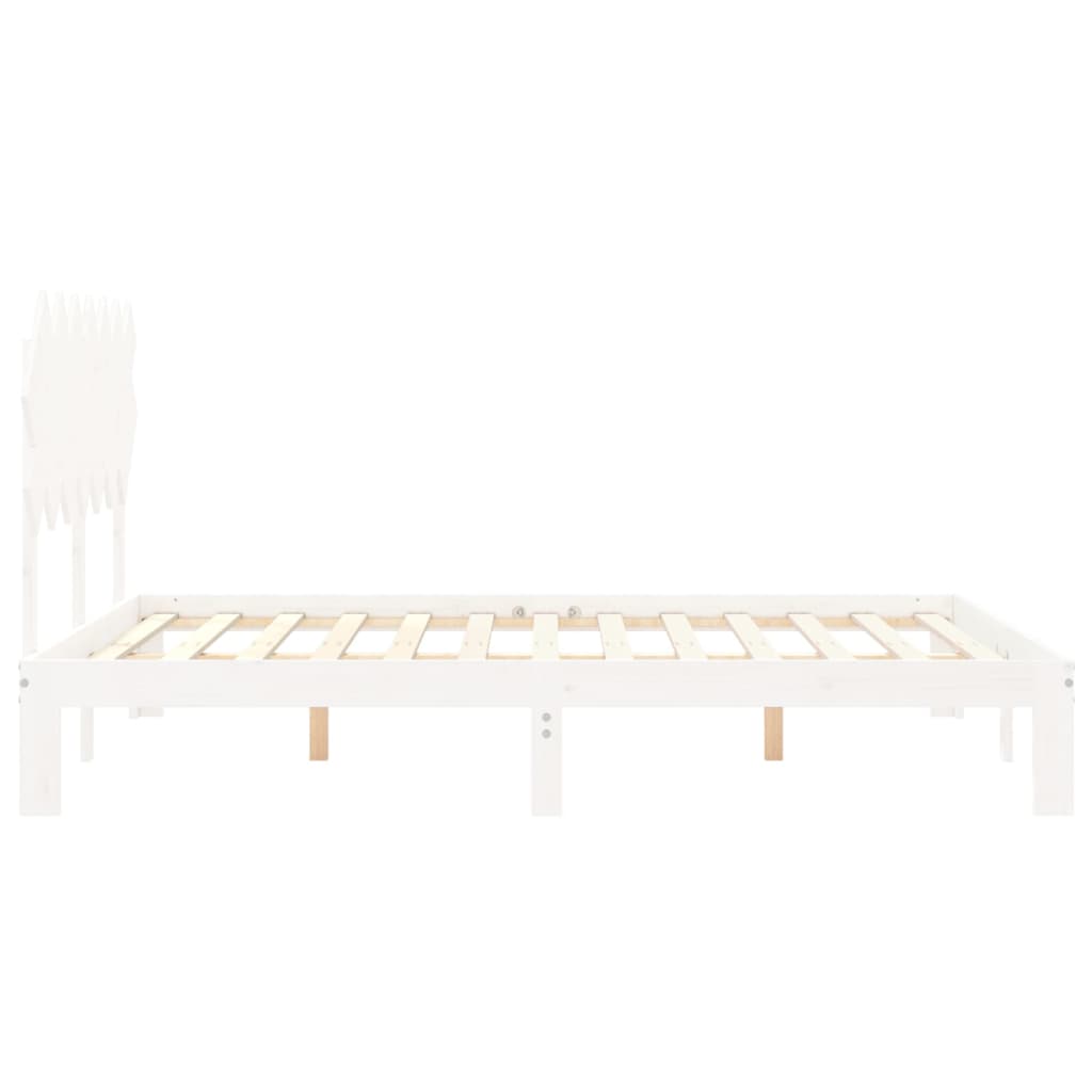 Bedframe Met Hoofdbord Massief Hout 140 x 190 cm Wit