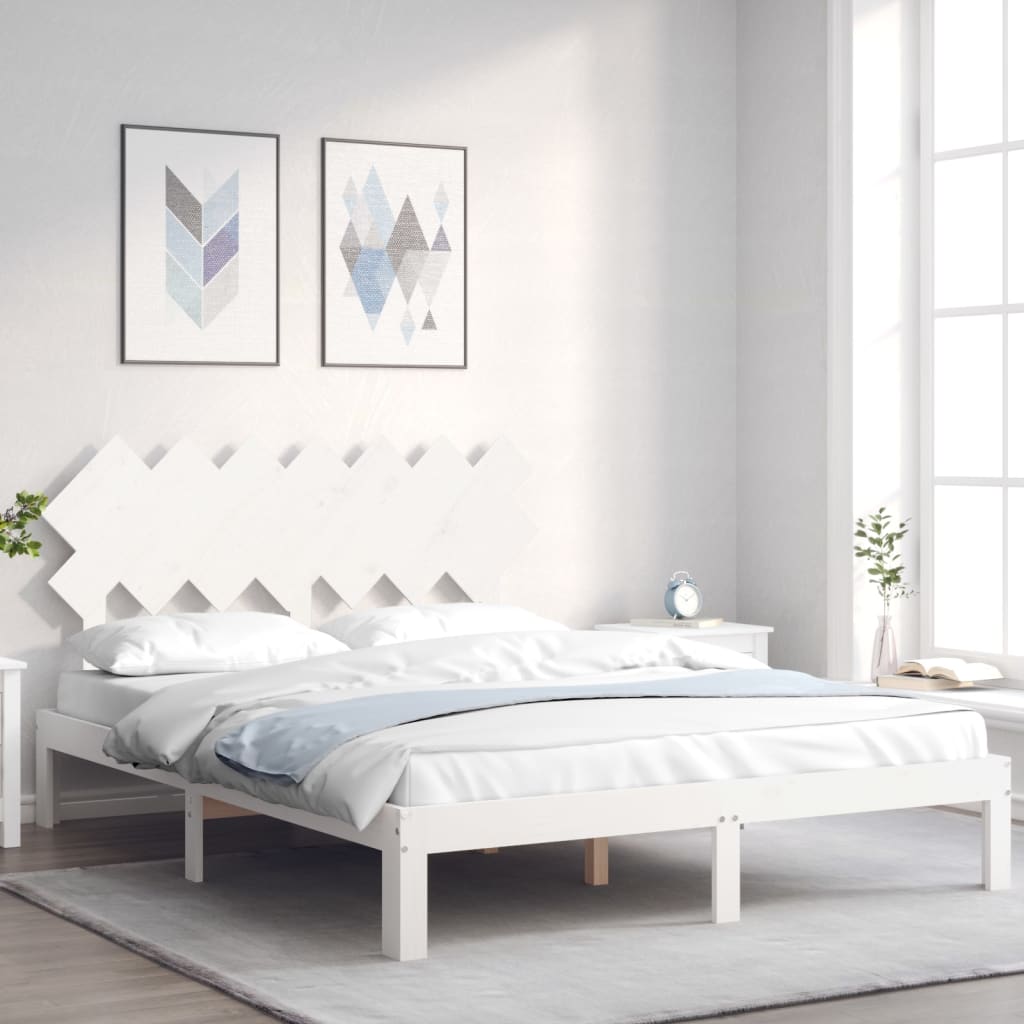 Bedframe Met Hoofdbord Massief Hout 140 x 190 cm Wit