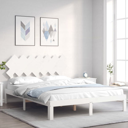 Bedframe Met Hoofdbord Massief Hout 140 x 190 cm Wit