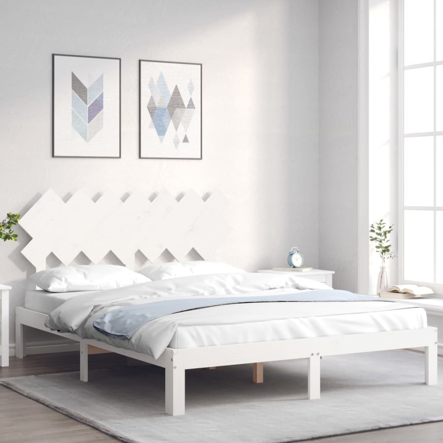 Bedframe Met Hoofdbord Massief Hout 140 x 190 cm Wit