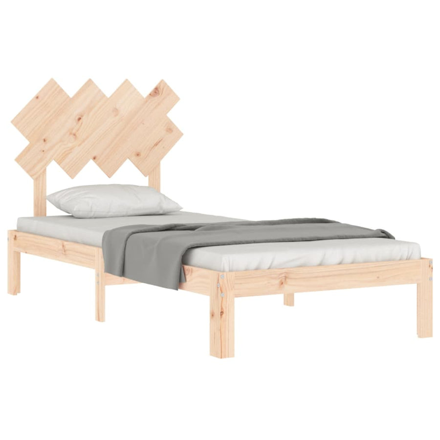 Bedframe Met Hoofdbord Massief Hout 90 x 200 cm Naturel