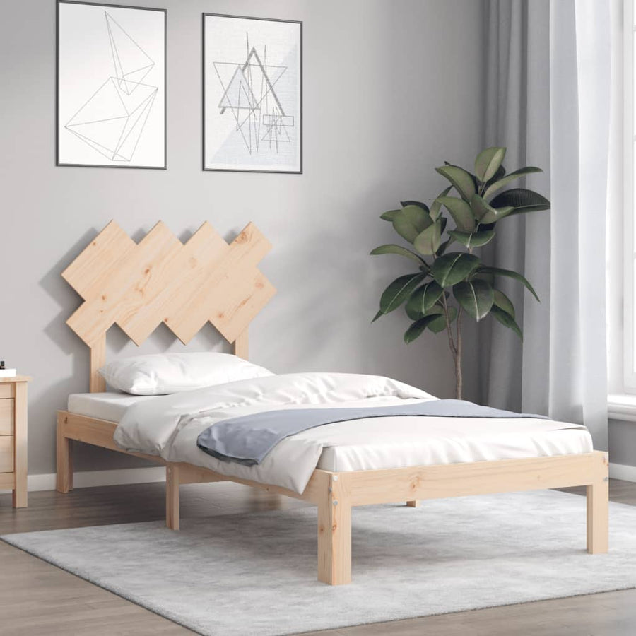Bedframe Met Hoofdbord Massief Hout 90 x 200 cm Naturel