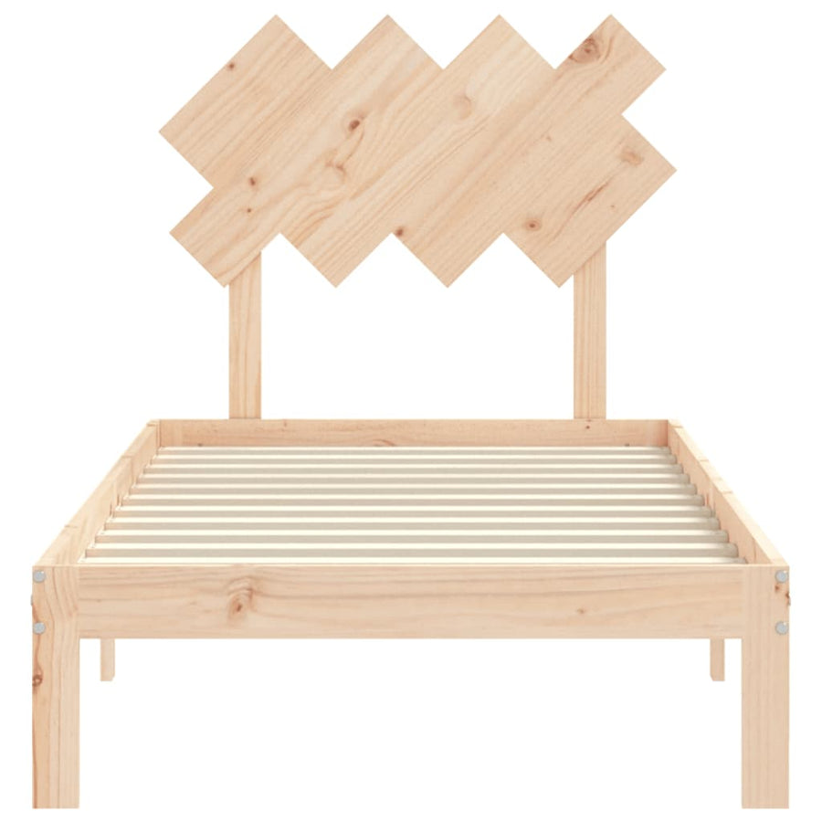 Bedframe Met Hoofdbord Massief Hout 90 x 200 cm Naturel