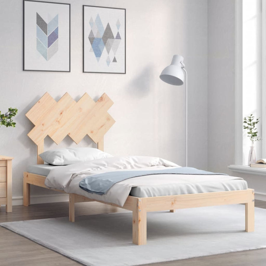 Bedframe Met Hoofdbord Massief Hout 90 x 200 cm Naturel