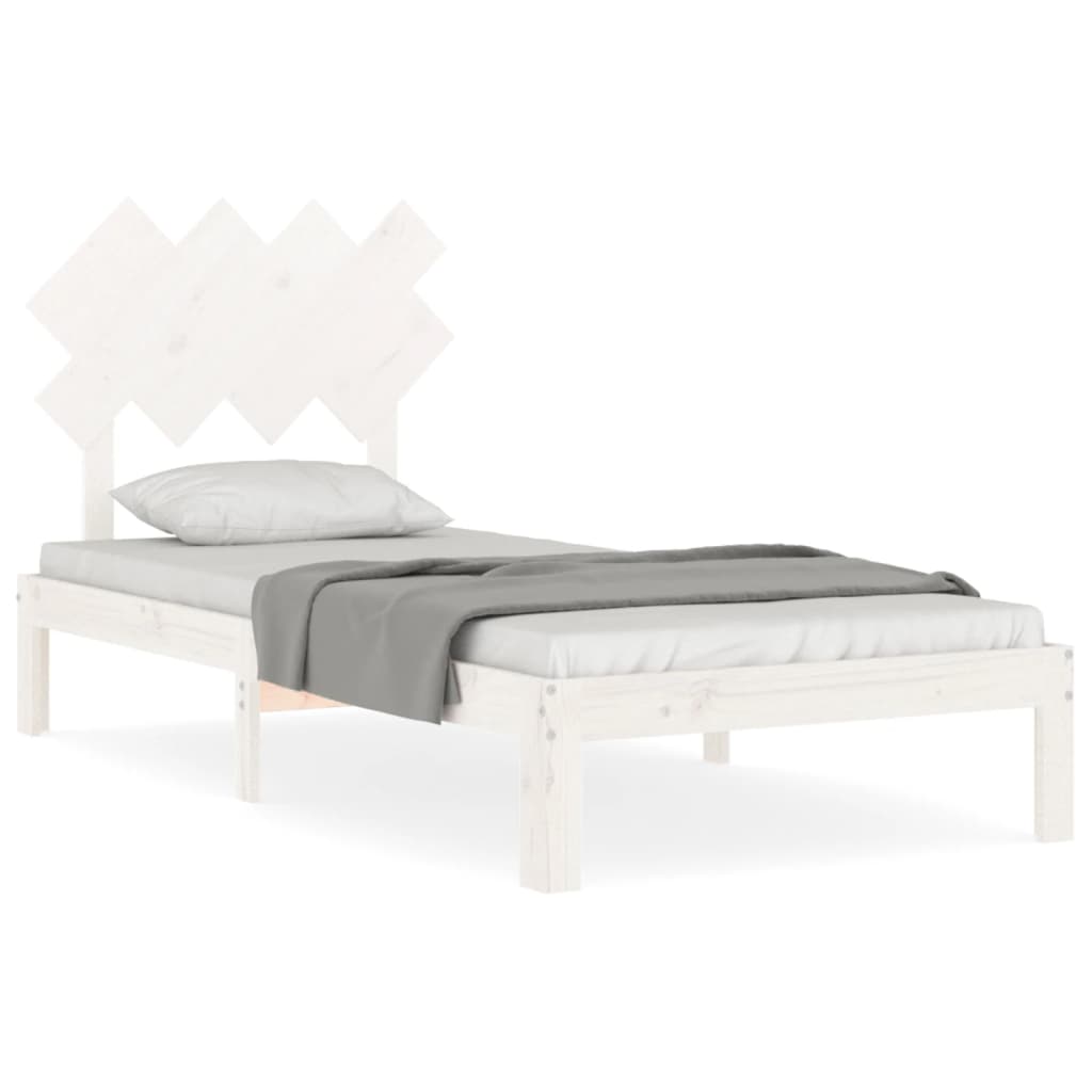 Bedframe Met Hoofdbord Massief Hout 90 x 200 cm Wit