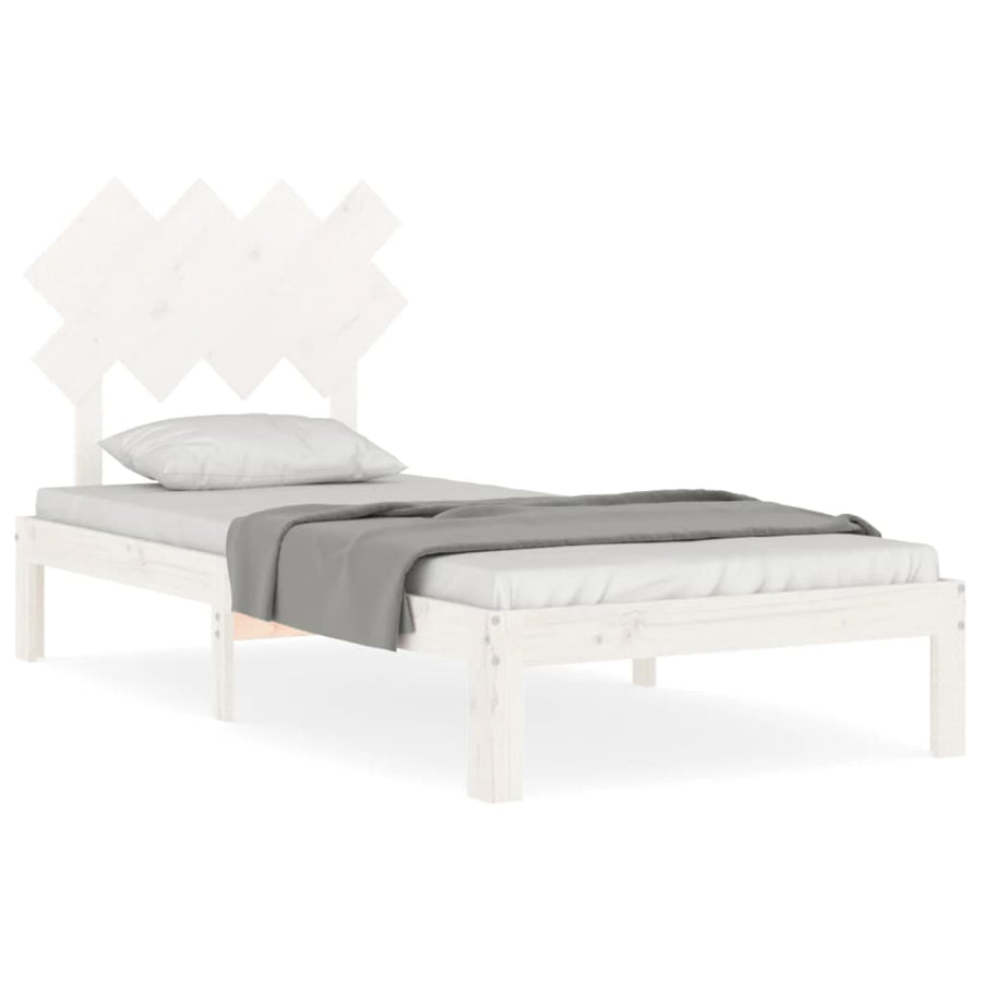 Bedframe Met Hoofdbord Massief Hout 90 x 200 cm Wit