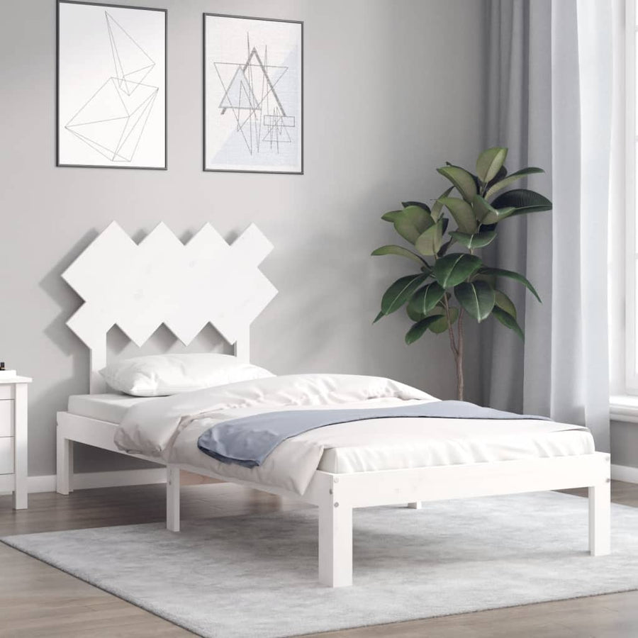 Bedframe Met Hoofdbord Massief Hout 90 x 200 cm Wit