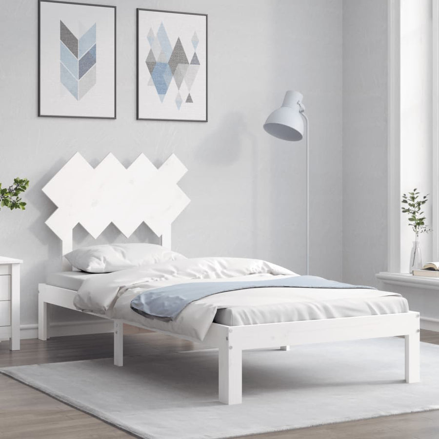Bedframe Met Hoofdbord Massief Hout 90 x 200 cm Wit