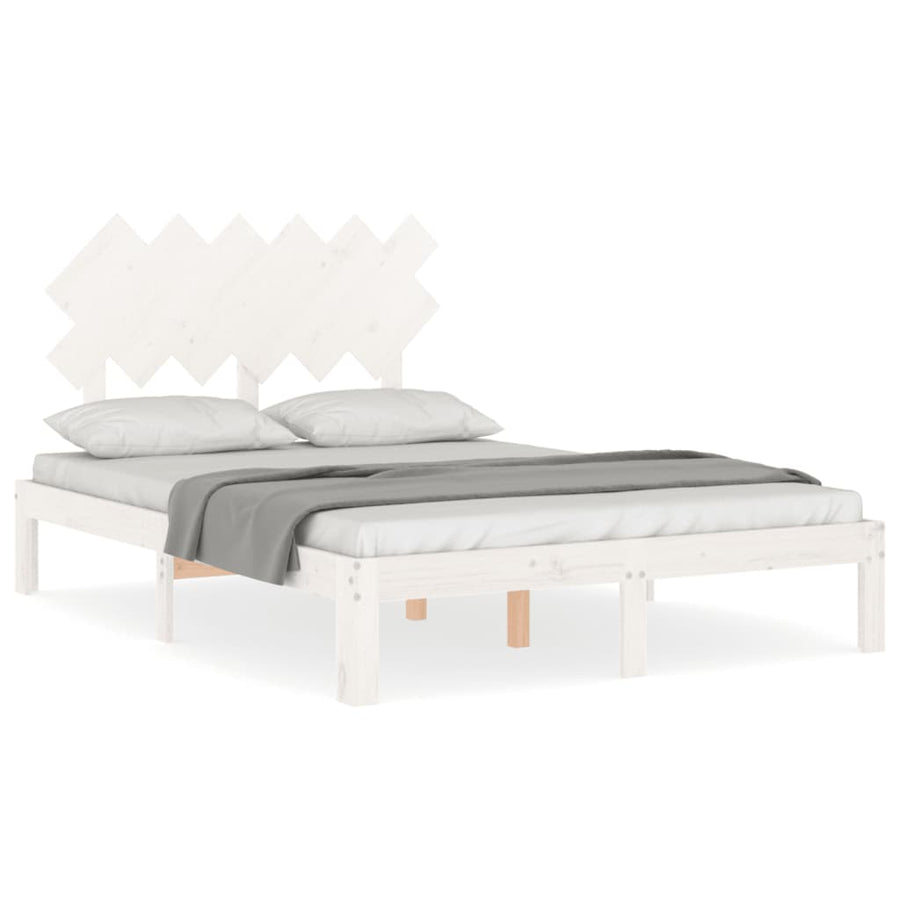 Bedframe Met Hoofdbord Massief Hout 120 x 200 cm Wit