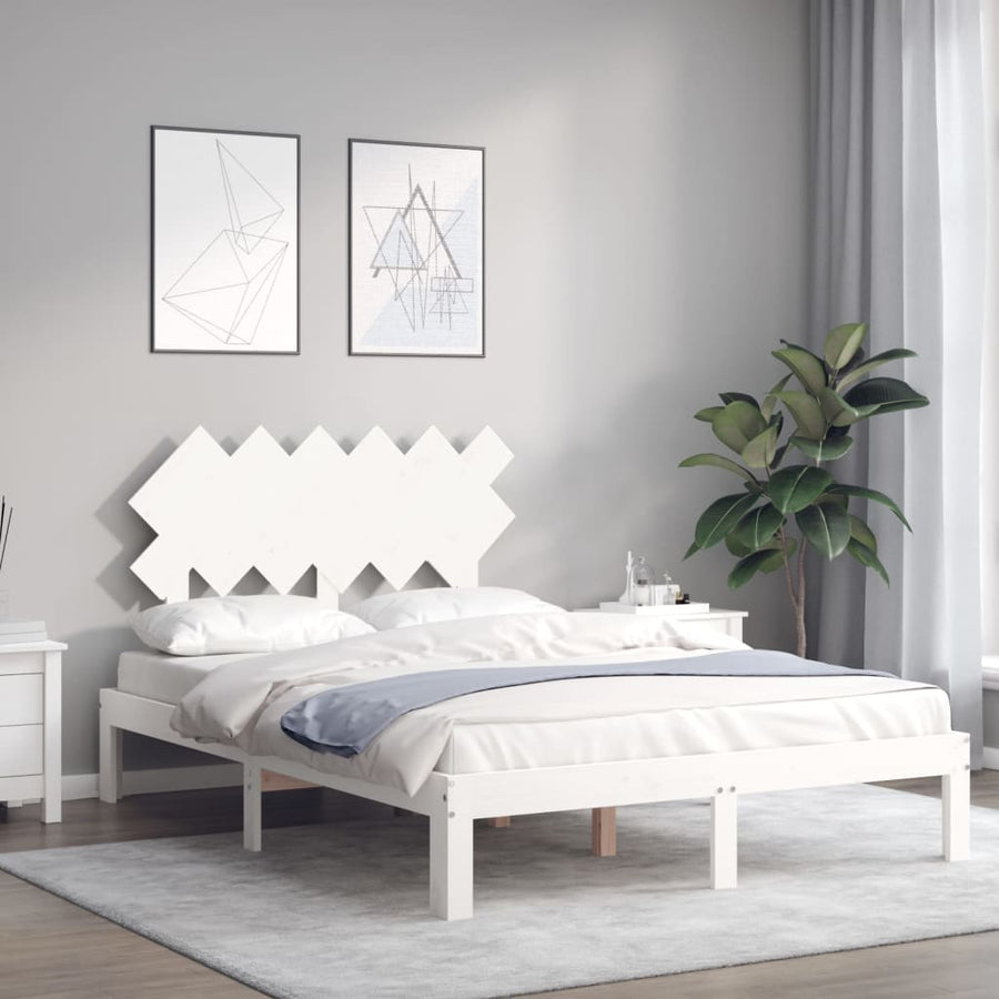 Bedframe Met Hoofdbord Massief Hout 120 x 200 cm Wit