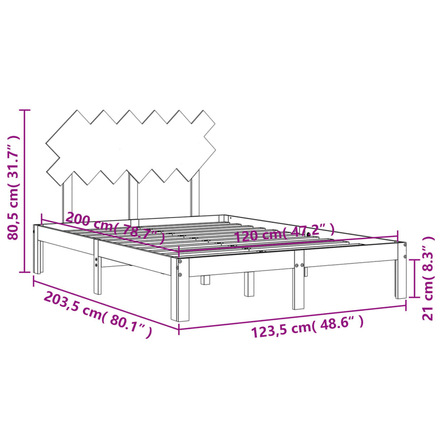 Bedframe Met Hoofdbord Massief Hout 120 x 200 cm Wit