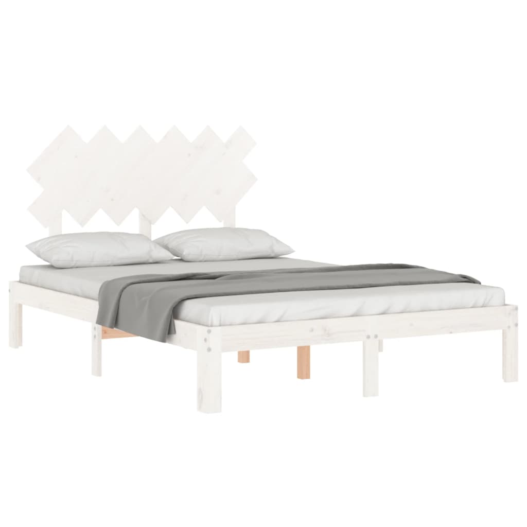 Bedframe Met Hoofdbord Massief Hout 120 x 200 cm Wit