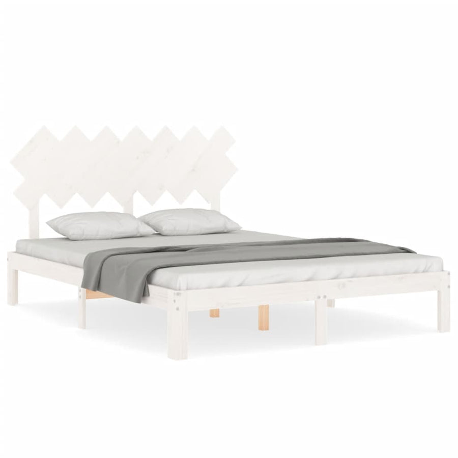 Bedframe Met Hoofdbord Massief Hout 140 x 200 cm Wit