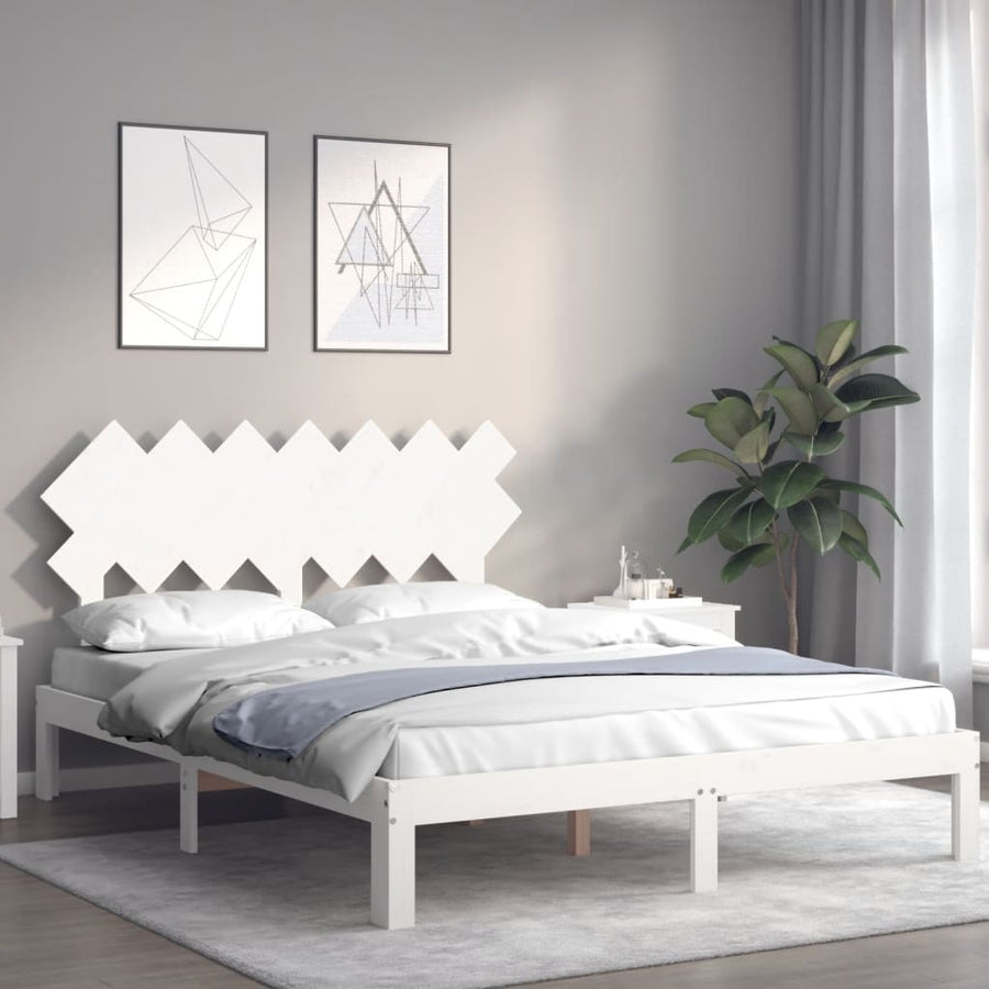 Bedframe Met Hoofdbord Massief Hout 140 x 200 cm Wit