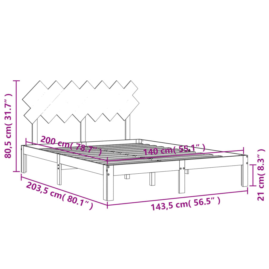 Bedframe Met Hoofdbord Massief Hout 140 x 200 cm Wit
