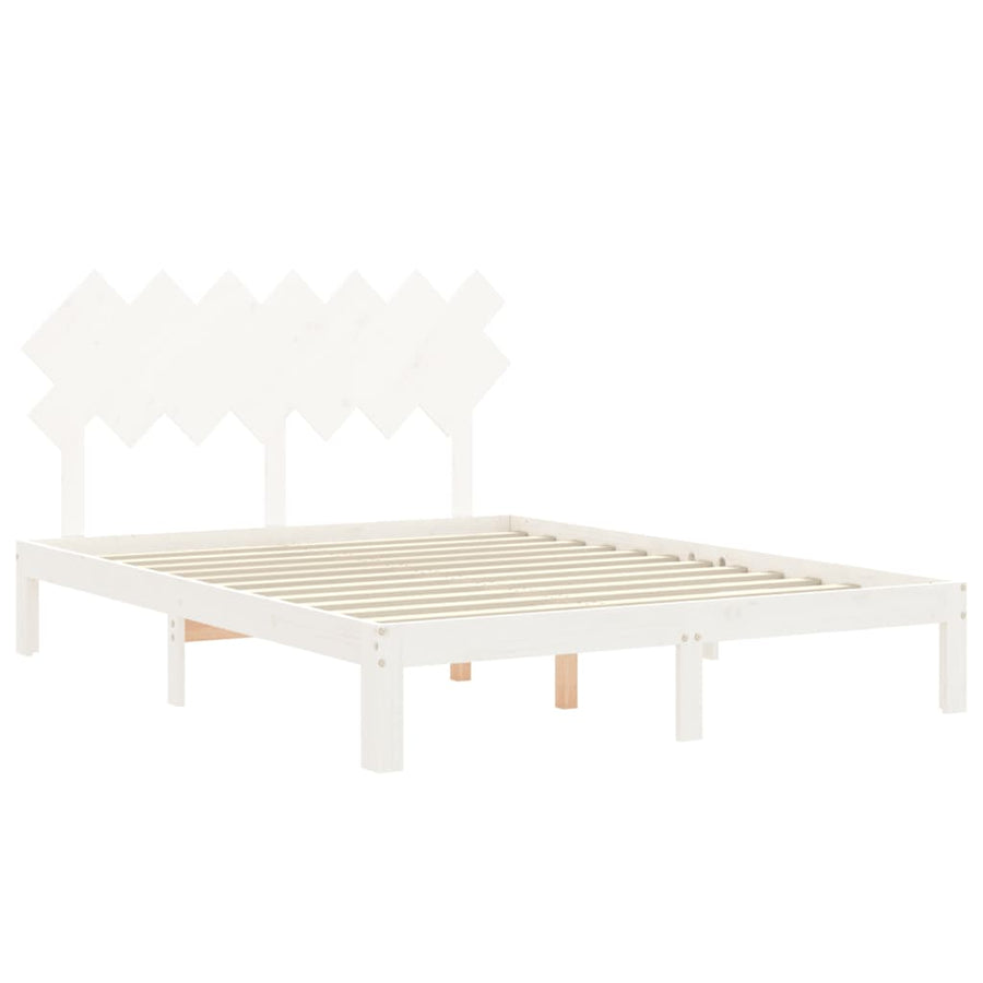 Bedframe Met Hoofdbord Massief Hout 140 x 200 cm Wit