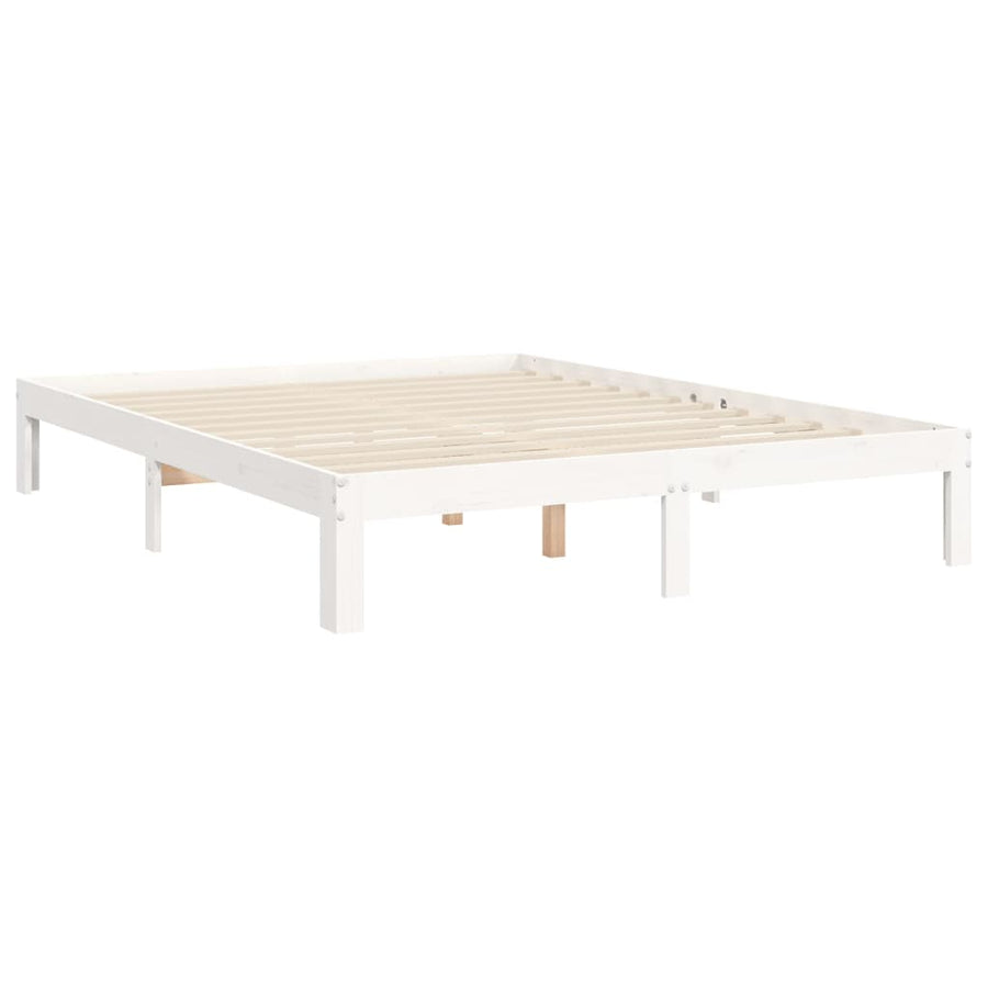 Bedframe Met Hoofdbord Massief Hout 140 x 200 cm Wit