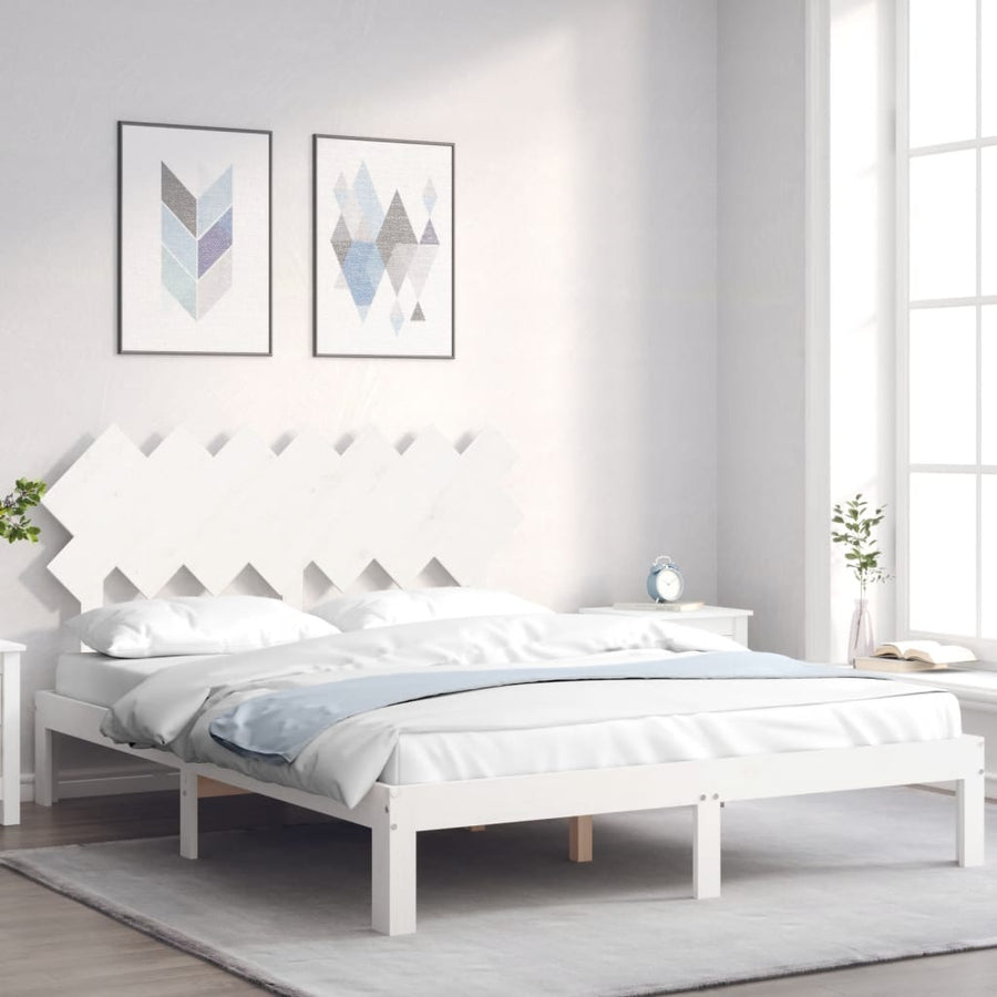 Bedframe Met Hoofdbord Massief Hout 140 x 200 cm Wit
