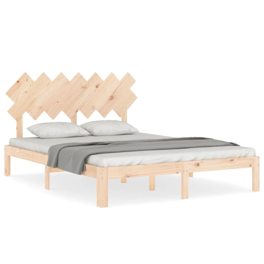 Bedframe Met Hoofdbord Massief Hout 5 Ft King Size 150 x 200 cm Naturel